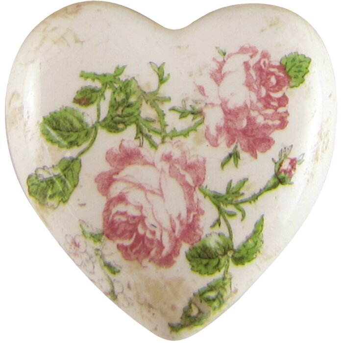 Clayre & Eef 6CE1542M Dekorácia Srdce 8x8x4 cm Ružová - béžová