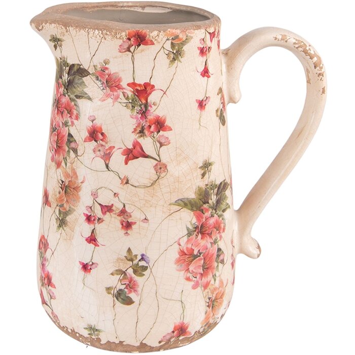 Clayre & Eef 6CE1550L Dekorácia Džbán 20x14x23 cm Ružová - béžová