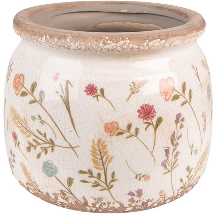 Clayre & Eef 6CE1551M Dekorácia Kvetináč Ø 15x13 cm Ružová - zelená