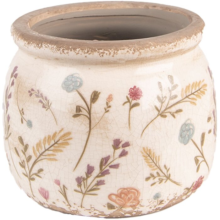 Clayre & Eef 6CE1551S Dekorácia Kvetináč Ø 12x9 cm Ružová - zelená