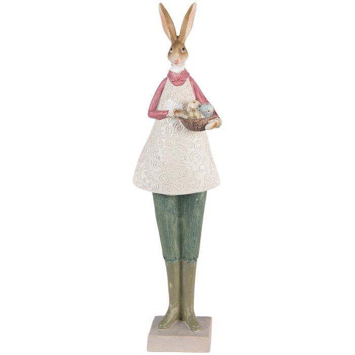 Clayre & Eef 6PR3610 Dekorácia králik 9x7x36 cm béžová - zelená