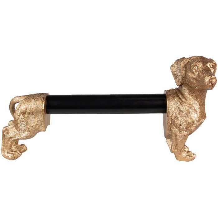 Clayre & Eef 6PR3637 Držiak na kuchynské rolky Dog Gold Black 46x15x21 cm