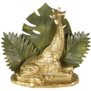 Clayre & Eef 6PR3818 Dekorácia Žirafa 24x10x19 cm Zlatá farba - zelená