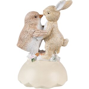 Clayre & Eef 6PR3826 Dekorácia Králik a kuriatko 8x8x13 cm béžová - hnedá