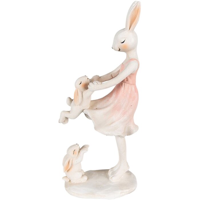 Clayre & Eef 6PR3868 Dekorácia Králik 9x6x22 cm Ružová - béžová