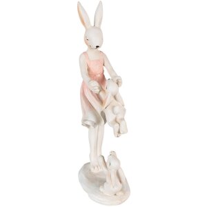 Clayre & Eef 6PR3868 Dekorácia Králik 9x6x22 cm Ružová - béžová