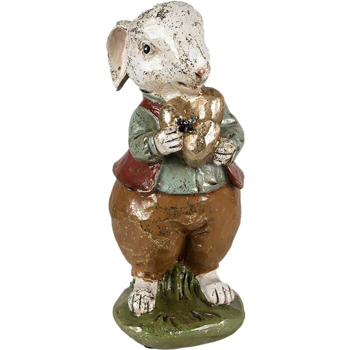 Clayre & Eef 6PR3875 Dekorácia králik 9x12x22 cm béžová - červená