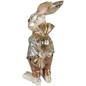 Clayre & Eef 6PR3881 Dekorácia králik 6x7x14 cm béžová - zlatá farba