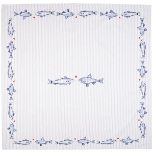 Obrus Clayre & Eef SSF05 150x250 cm biely - modrý obdĺžnik