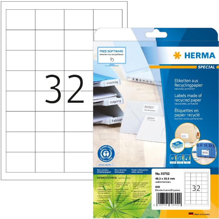 HERMA 10702 Etikety recyklovaný papier A4 48,3x33,8 mm biely permanentný