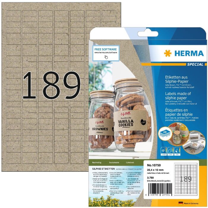 HERMA 10750 Silphie papierové etikety A4 25,4x10 mm, prírodná hnedá farba, permanentné lepidlo