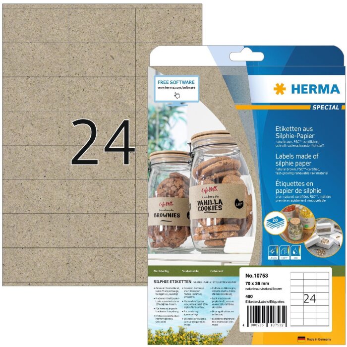 HERMA 10753 Etikety Silphie papier 70x36mm prírodná hnedá permanentná 480 ks