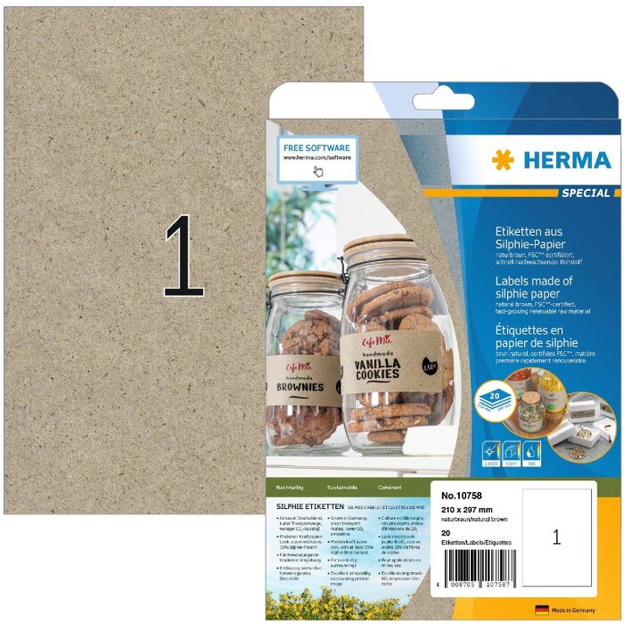 HERMA 10758 Štítky Silphie papier A4 210 x 297 mm prírodný hnedý permanentný