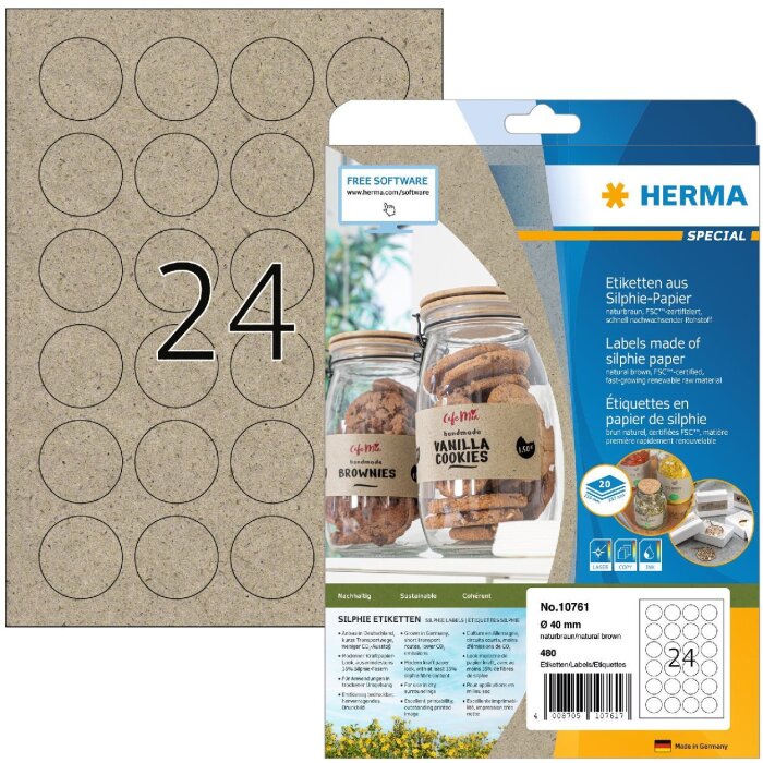 HERMA 10761 Etikety Silphie papier A4 Ø 40 mm prírodná hnedá permanentná