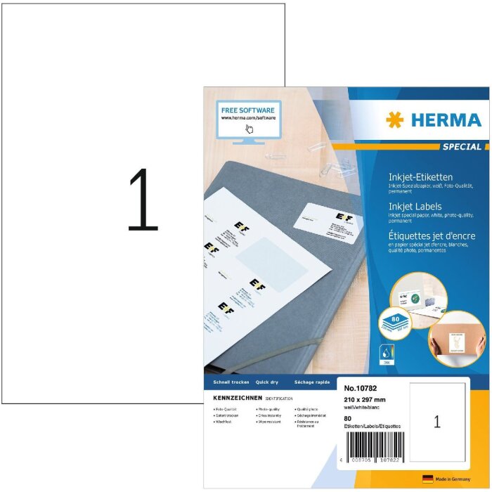 HERMA 10782 Atramentové štítky A4 210x297 mm biele permanentné lepidlo