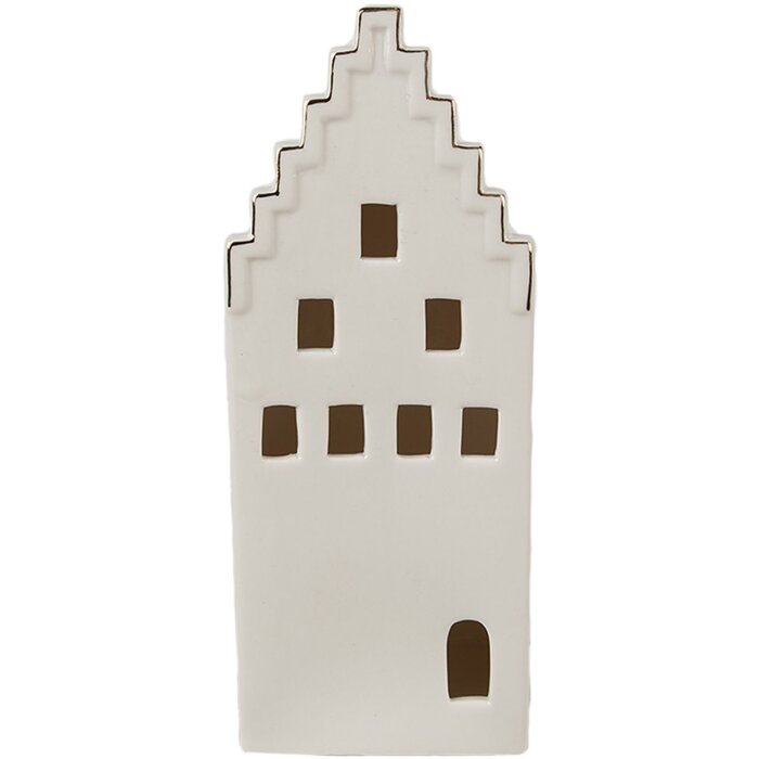 Clayre & Eef 6CE1598L Dekorácia Domček s LED diódou béžová, zlatá farba 8x8x20 cm