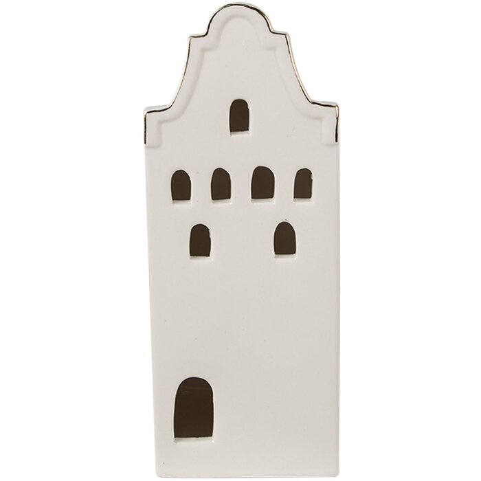 Clayre & Eef 6CE1599L Dekorácia Domček s LED diódou béžová, zlatá farba 8x8x20 cm