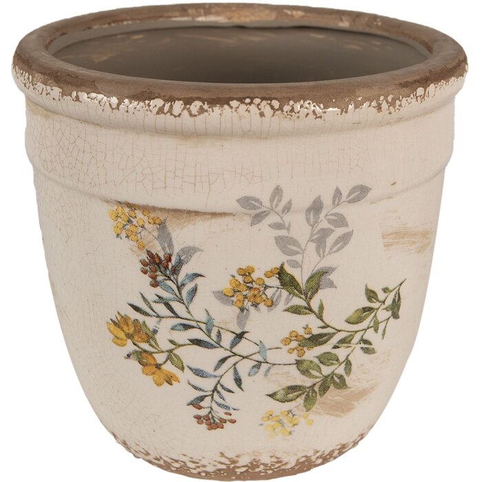 Clayre & Eef 6CE1607L Kvetináč do interiéru béžový žltý Ø 18x17 cm