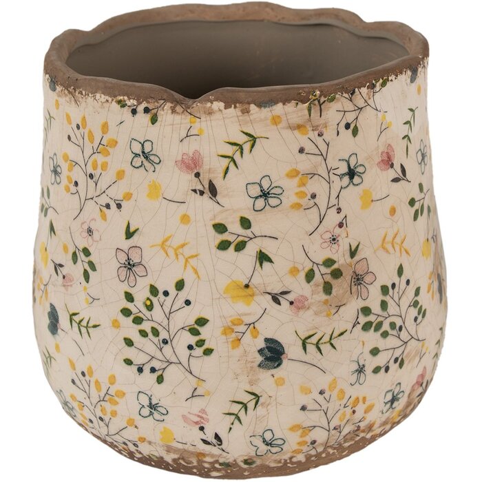 Clayre & Eef 6CE1610L Kvetináč do interiéru béžový žltý Ø 21x19 cm