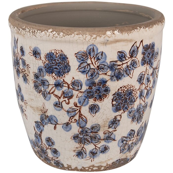 Clayre & Eef 6CE1619L Kvetináč do interiéru béžovo modrý Ø 17x16 cm