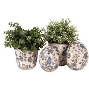 Clayre & Eef 6CE1619L Kvetináč do interiéru béžovo modrý Ø 17x16 cm