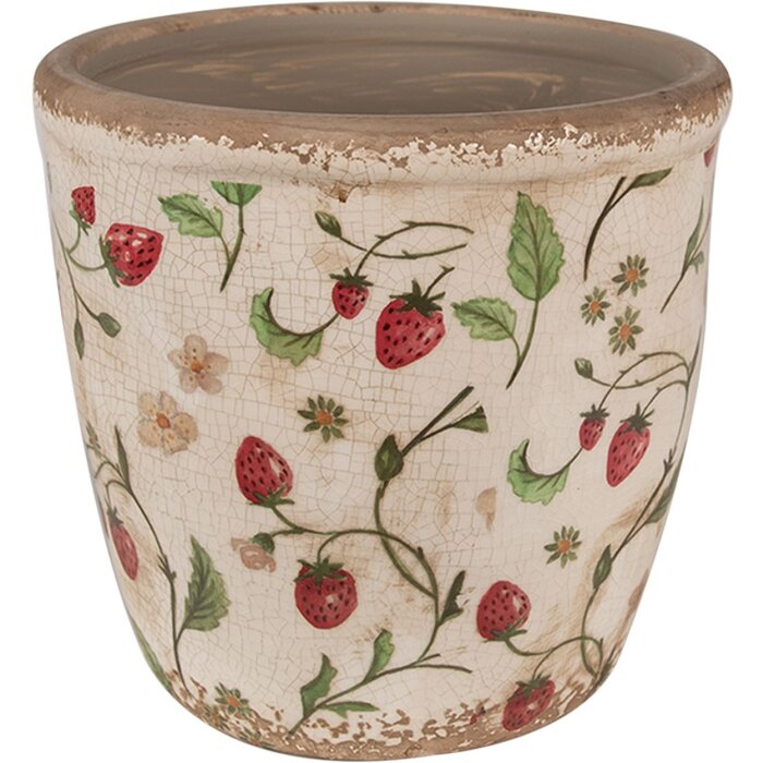 Clayre & Eef 6CE1631L Kvetináč béžovo červený Ø 16x16 cm Vidiecky štýl