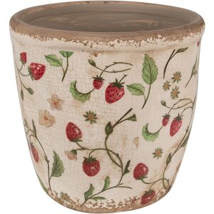 Clayre & Eef 6CE1631L Kvetináč béžovo červený Ø 16x16 cm Vidiecky štýl
