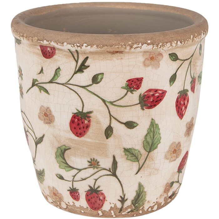 Clayre & Eef 6CE1631S Kvetináč do interiéru béžovo červený Ø 13x13 cm