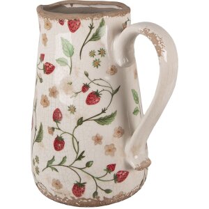 Clayre & Eef 6CE1633L Dekoratívny džbán Béžová červená keramika 21x15x23 cm Vidiecky štýl