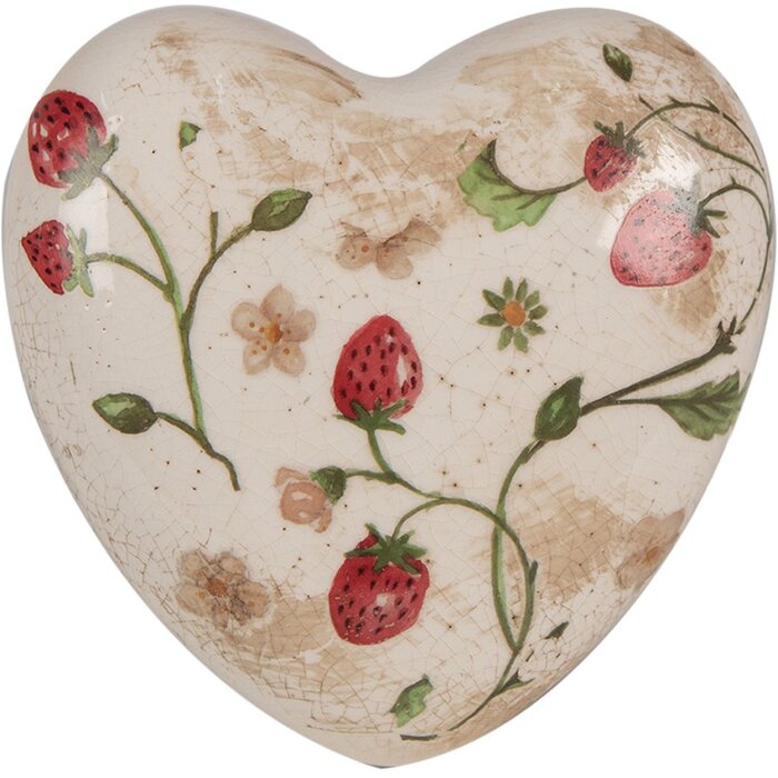 Clayre & Eef 6CE1637 Dekoratívne srdce béžová červená 11x11x4 cm