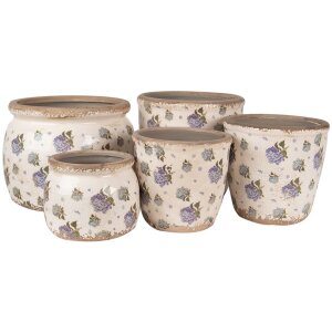 Clayre & Eef 6CE1638L interiérový kvetináč béžovo modrý Ø 16x16 cm