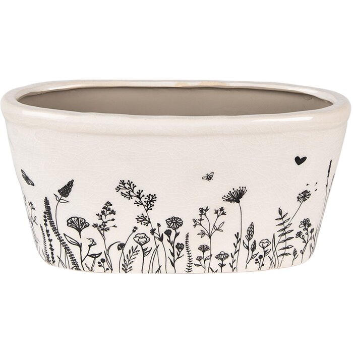 Clayre & Eef 6CEFAF0003M Kvetináč do interiéru béžový čierny 23x11x11 cm
