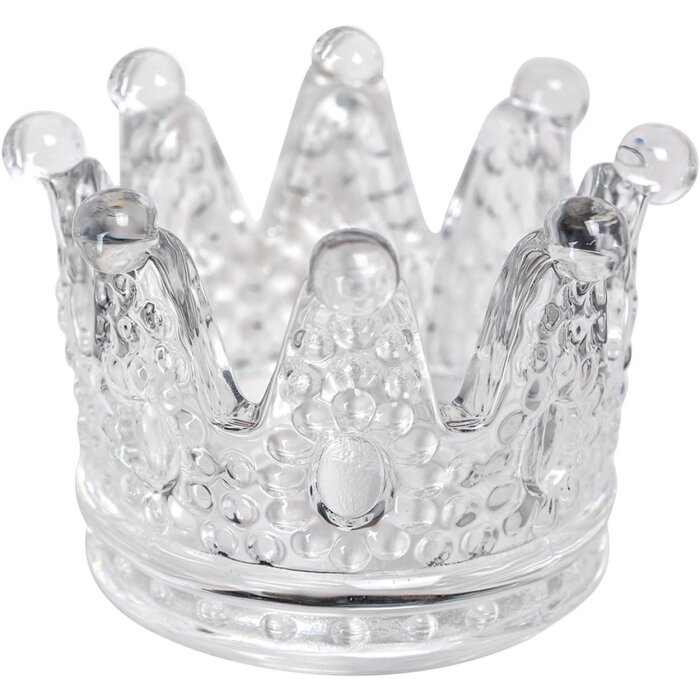 Clayre & Eef 6GL4430 Sklenený svietnik Crown Transparent Ø 7x5 cm