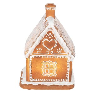 Clayre & Eef 6PR3974 Dekorácia domček s LED diódou hnedá 13x13x18 cm- 3xAAA