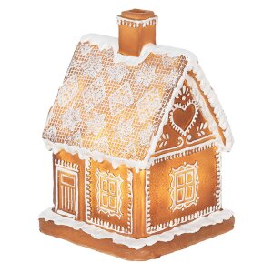 Clayre & Eef 6PR3974 Dekorácia domček s LED diódou hnedá 13x13x18 cm- 3xAAA