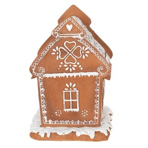 Clayre & Eef 6PR3975 Dekorácia domček s LED diódou hnedá 15x12x17 cm- 3xAAA