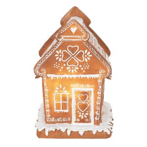 Clayre & Eef 6PR3975 Dekorácia domček s LED diódou hnedá 15x12x17 cm- 3xAAA
