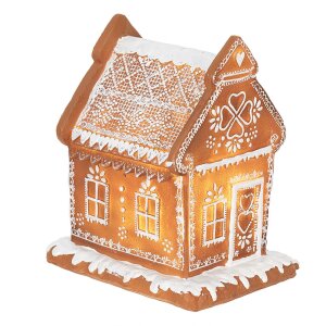 Clayre & Eef 6PR3975 Dekorácia domček s LED diódou hnedá 15x12x17 cm- 3xAAA
