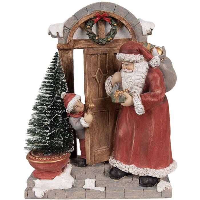 Clayre & Eef 6PR4945 Vianočná dekorácia Father Christmas LED Red Brown 18x8x22 cm