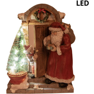 Clayre & Eef 6PR4945 Vianočná dekorácia Father Christmas LED Red Brown 18x8x22 cm