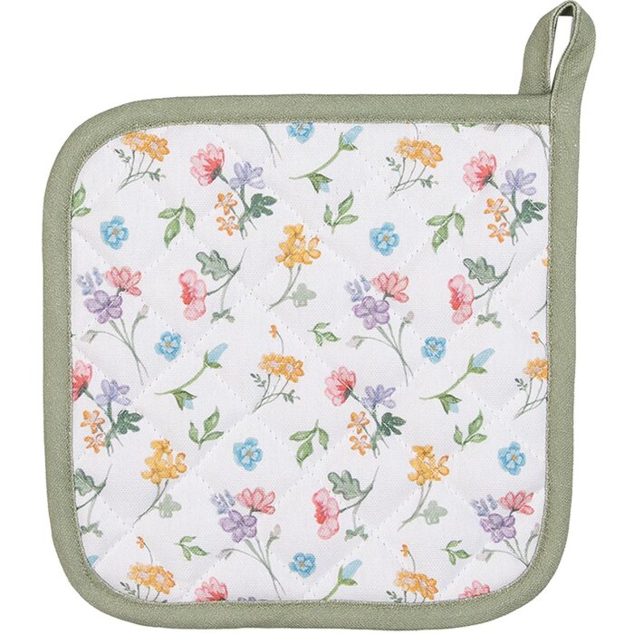 Clayre & Eef CFL45 Chňapka biela, zelená 20x20 cm