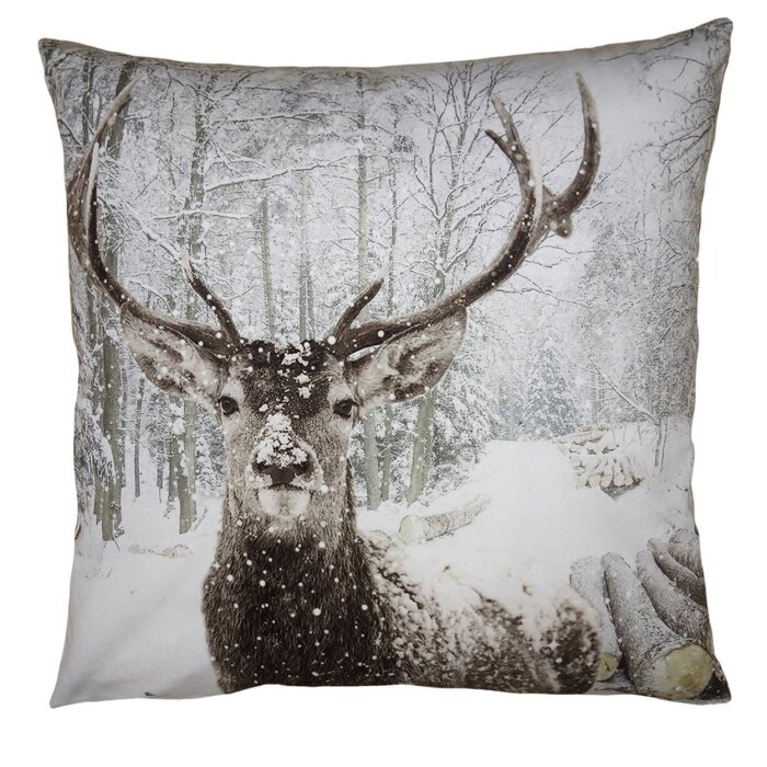Clayre & Eef KT021.333 Obliečka na vankúš biela s motívom jeleňa 45x45 cm