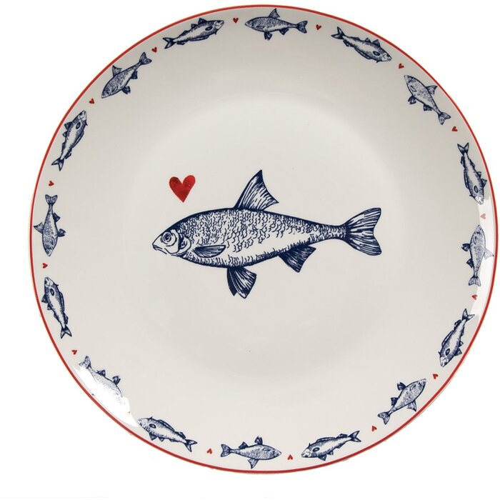 Clayre & Eef tanier SSFDP Biely Modrý motív ryby Ø 20x2 cm porcelán