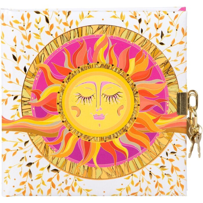 Zlatý diár so zámkom Odpočívajúce slnko 16,5x16,5 cm zlatá razba