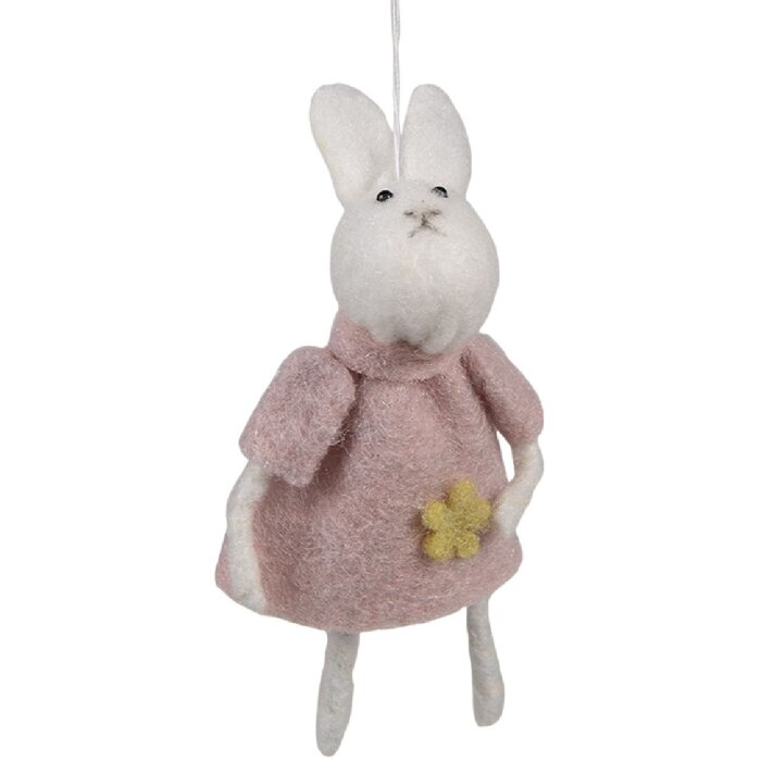 Clayre & Eef 65362 Dekoratívny prívesok králik 6x3x13 cm Ružová