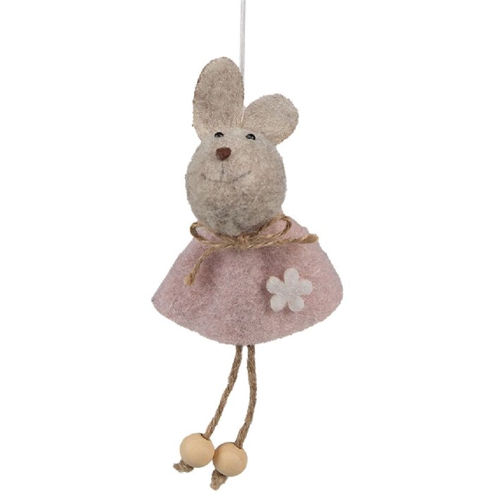 Clayre & Eef 65365 Dekoratívny prívesok králik 6x3x13 cm Ružová