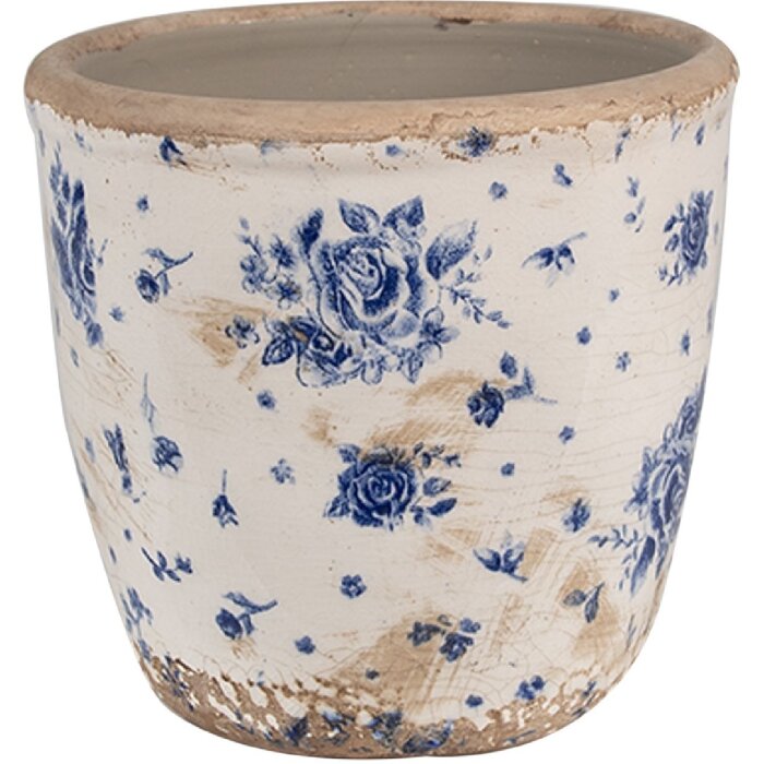 Clayre & Eef 6CE1658S Dekorácia Kvetináč Ø 13x12 cm Béžová modrá