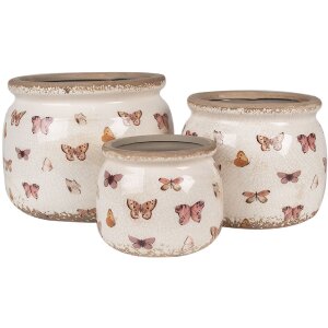 Clayre & Eef 6CE1662S Dekorácia Kvetináč Ø 12x10 cm béžová ružová
