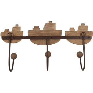 Clayre & Eef 6H2332 Vešiak na kabáty bielo-hnedý 38x10x20 cm