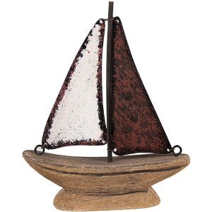 Clayre & Eef 6H2334 Dekoratívny model lode 11x3x13cm v hnedočervenej farbe